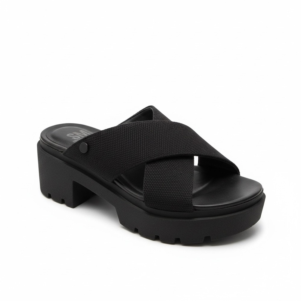 SM New York Stacy Platform Sandals 8 Black Crisscross Lug Sole Grunge Goth - Picture 2 of 10